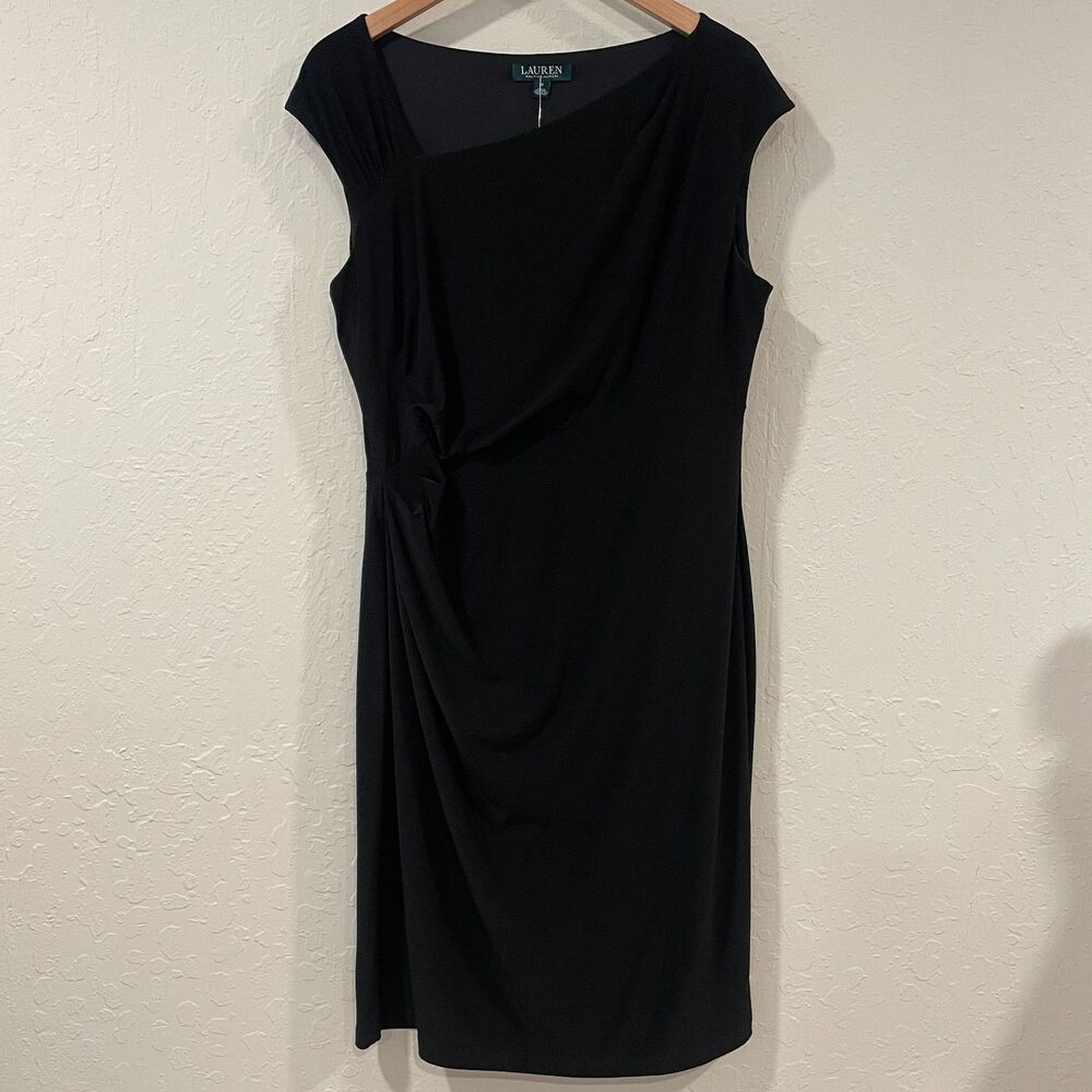 ~ NEW Lauren Ralph Lauren 16 LBD Cocktail Dress Black Asymmetrical LRL Lined - Picture 4 of 11